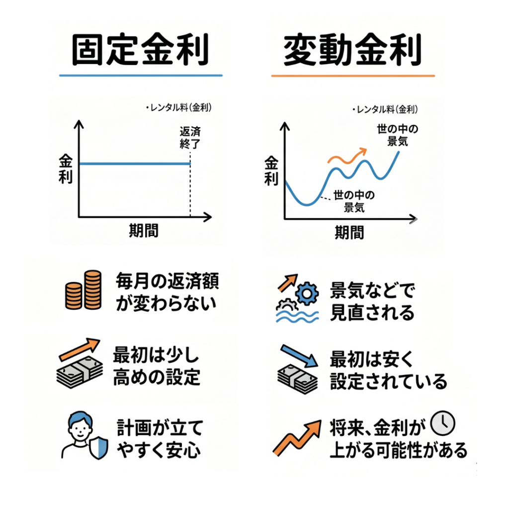 固定金利と変動金利の違い（図解）