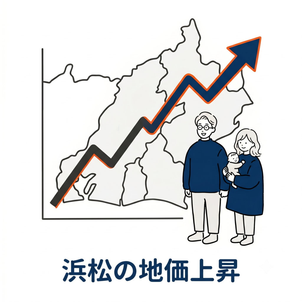 浜松の注文住宅の総予算と地価上昇のイメージ